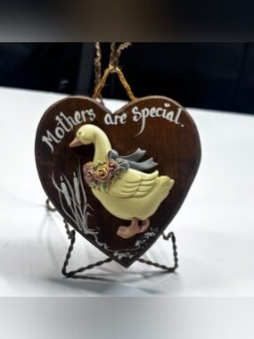 Country Geese Wooden Heart Wall Plaque Hand Painted Cottagecore Decor Mom
